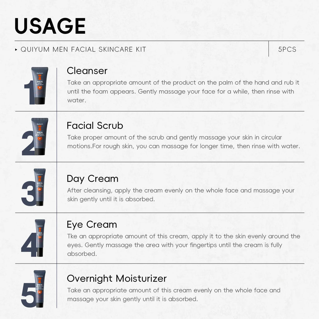 QUIYUM Men's Skin Care Set 5-Piece Set Hydrating Moisturizing and Cleansing Facial Care