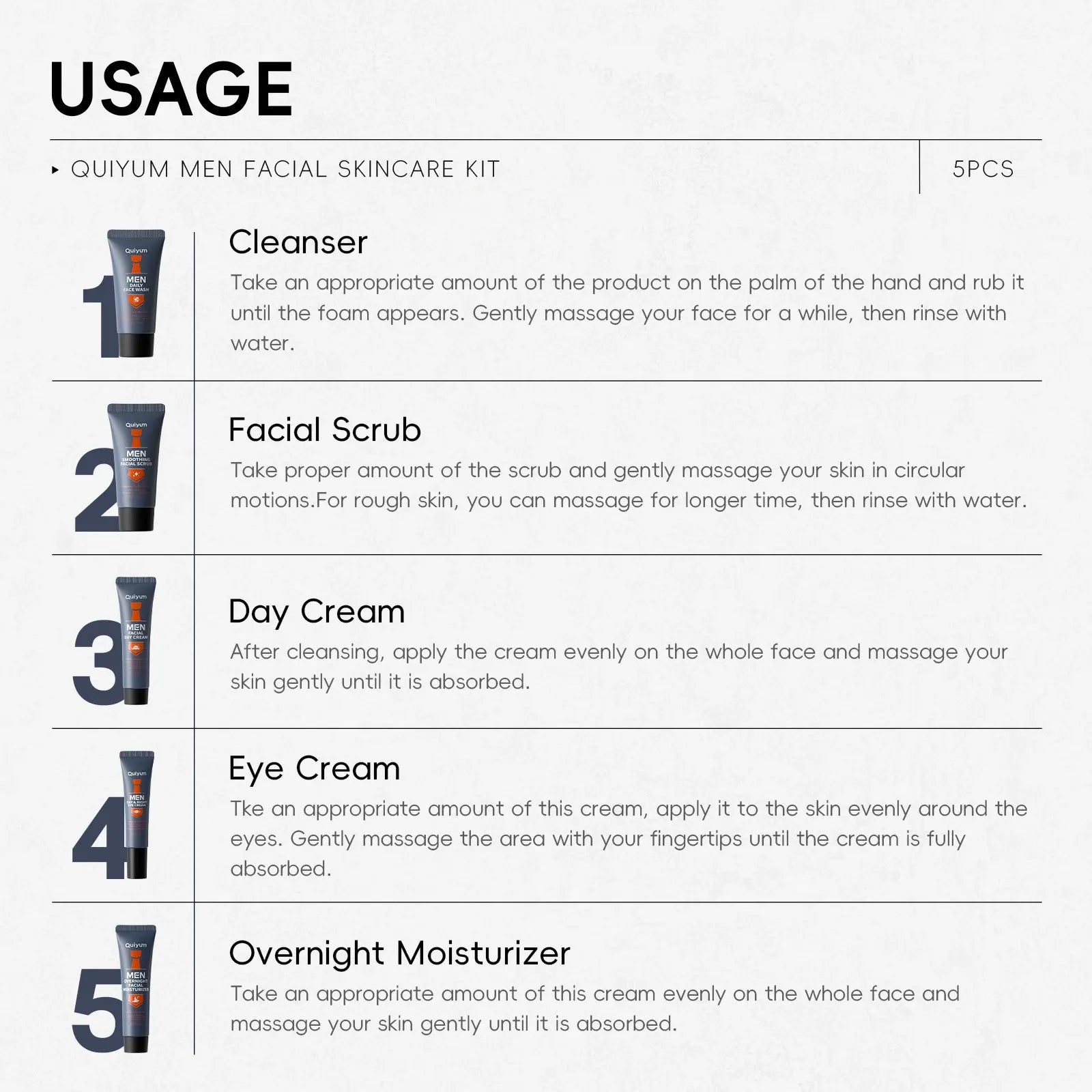 QUIYUM Men's Skin Care Set 5-Piece Set Hydrating Moisturizing and Cleansing Facial Care