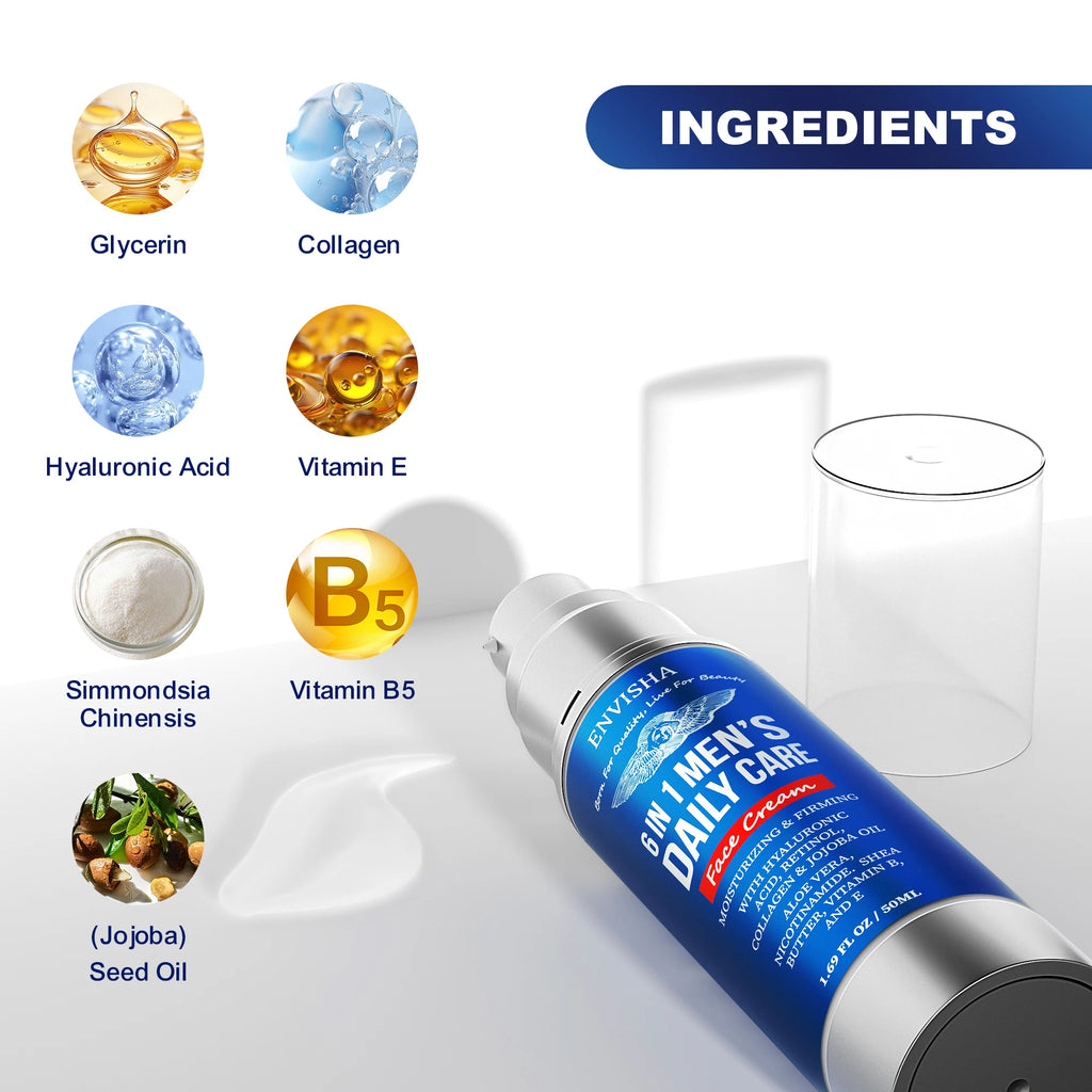 ENVISHA 6 IN 1 Men's Facial Skin Care Cream Anti-aging Moisturizing Whitening Firming Skin Care Products Collagen Beauty Health