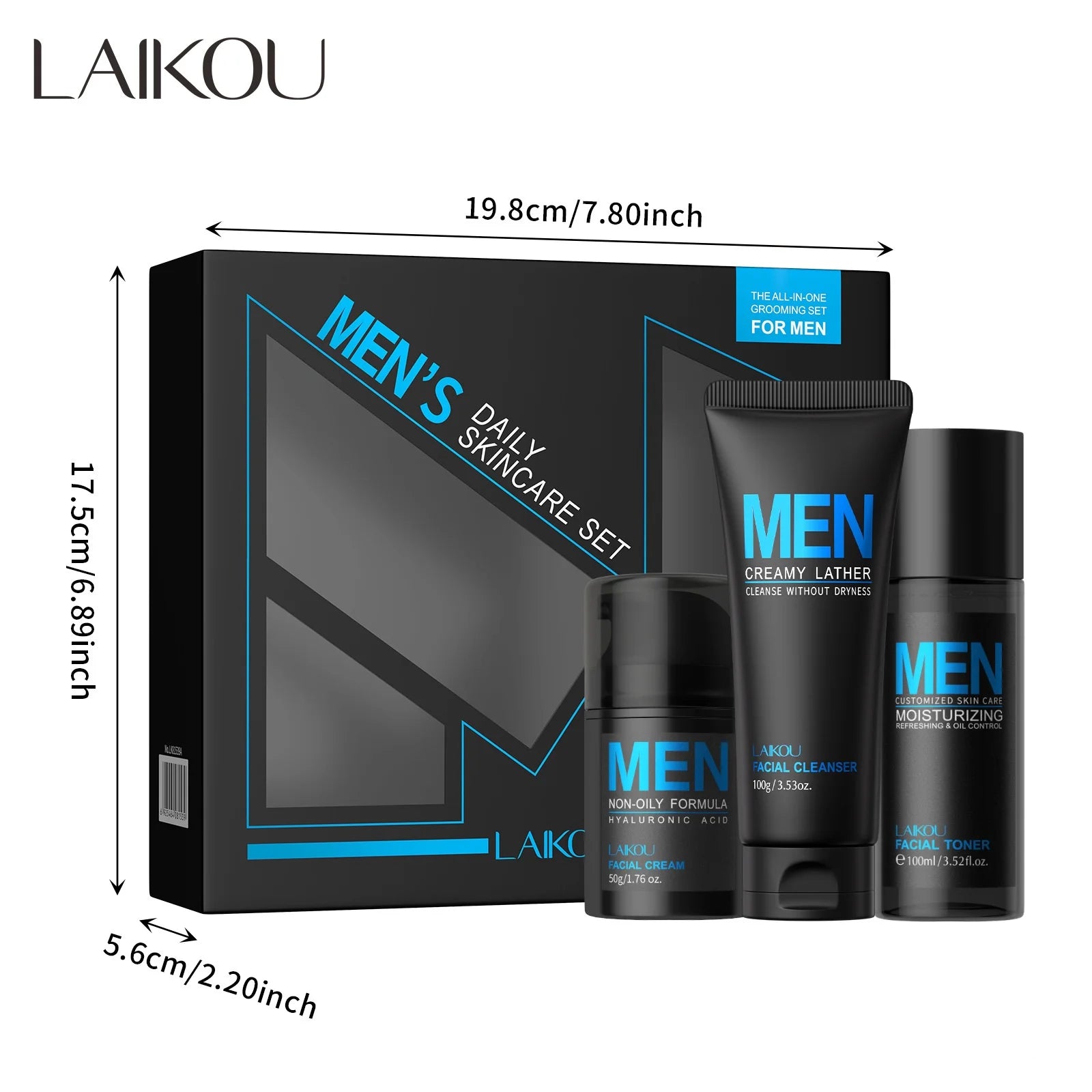 Mens 3 In 1 Grooming Set Cleanser Toner Cream Moisturizing Refreshing Oil Control Daily Skincare Combo For Face Care