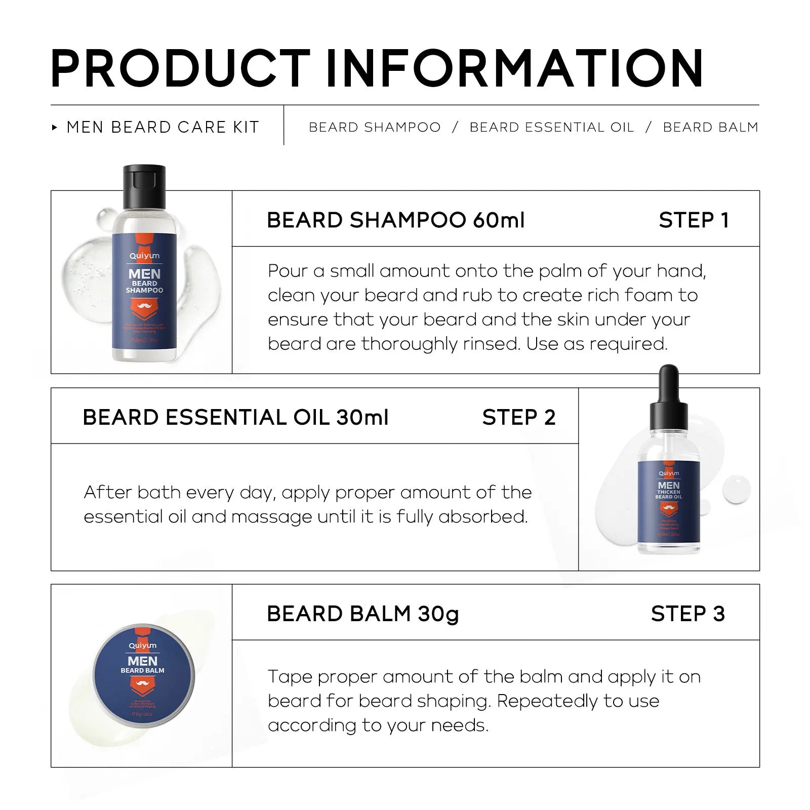 LAIKOU Men's Beard Care Set 3-Piece Men's Skin Care Set